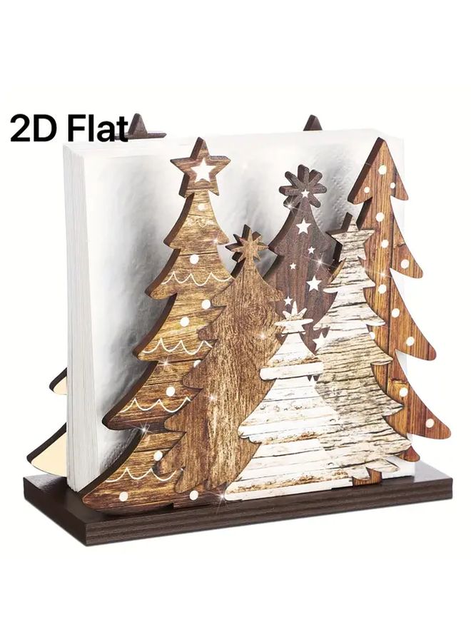 حامل مناديل خشب شجرة عيد الميلاد موزع ورق تواليت ديكور عطلة ريفي هدية - Image 5